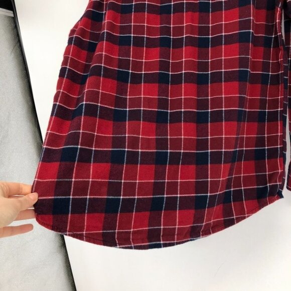 Simons le 31 red navy button down plaid flannel semi fit long sleeve Med - Picture 7 of 14